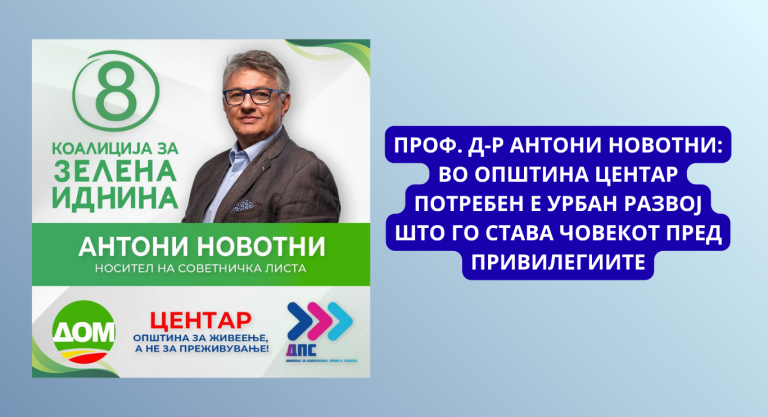 Проф. д-р Антони Новотни: Во општина Центар потребен е урбан развој што го става човекот пред привилегиите