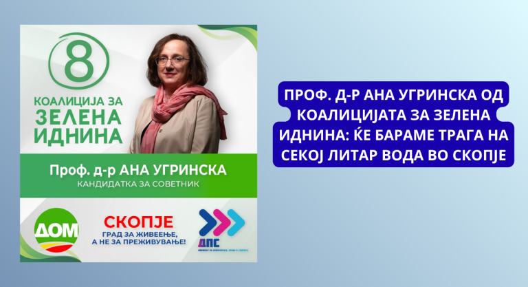 Проф. д-р Ана Угринска од Коалицијата за зелена иднина: Ќе бараме трага на секој литар вода во Скопје